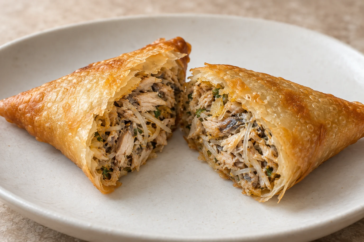 Cut briouat with flaked sardines, a little fine rice vermicelli and chopped herbs